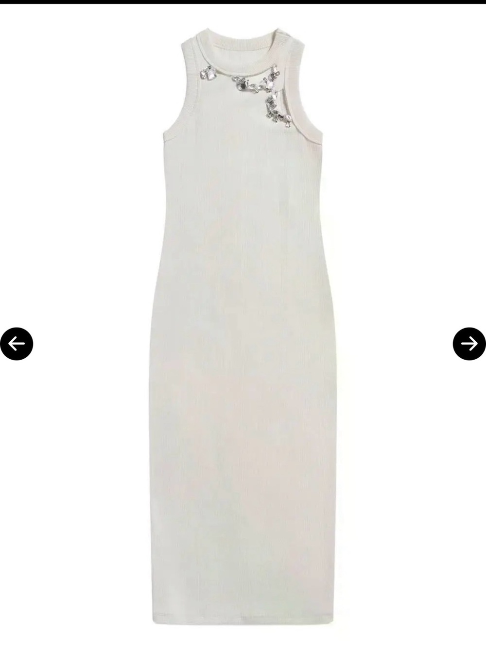 NWT AREA CRYSTAL RIBBED KNIT MIDI TANK DRESS WHITE